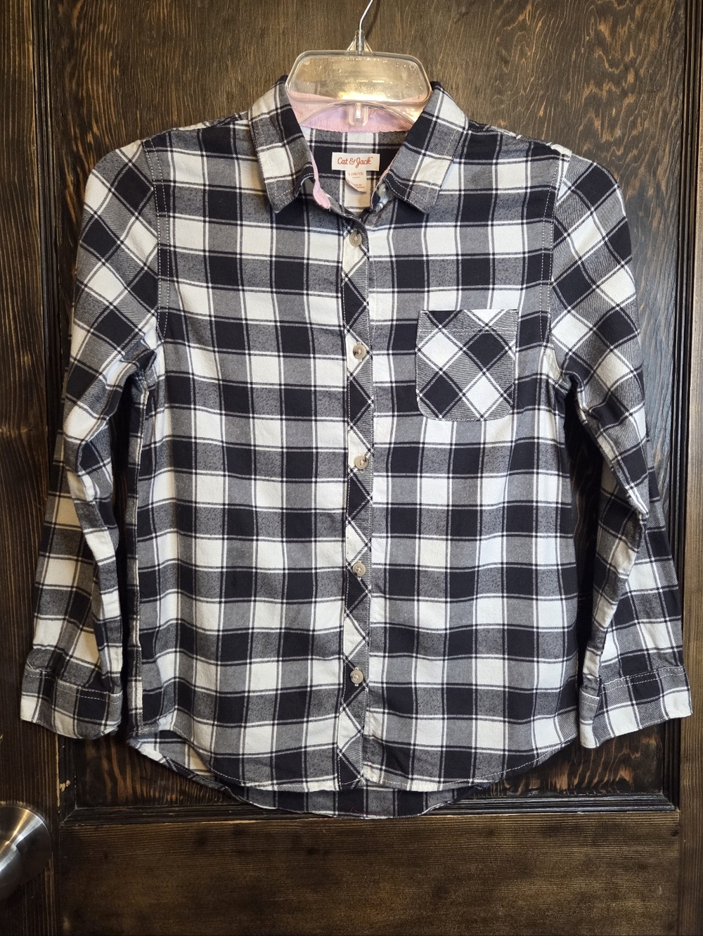 Girl's 'Cat & Jack' Black & White Plaid Button-Up Cotton Flannel Shirt